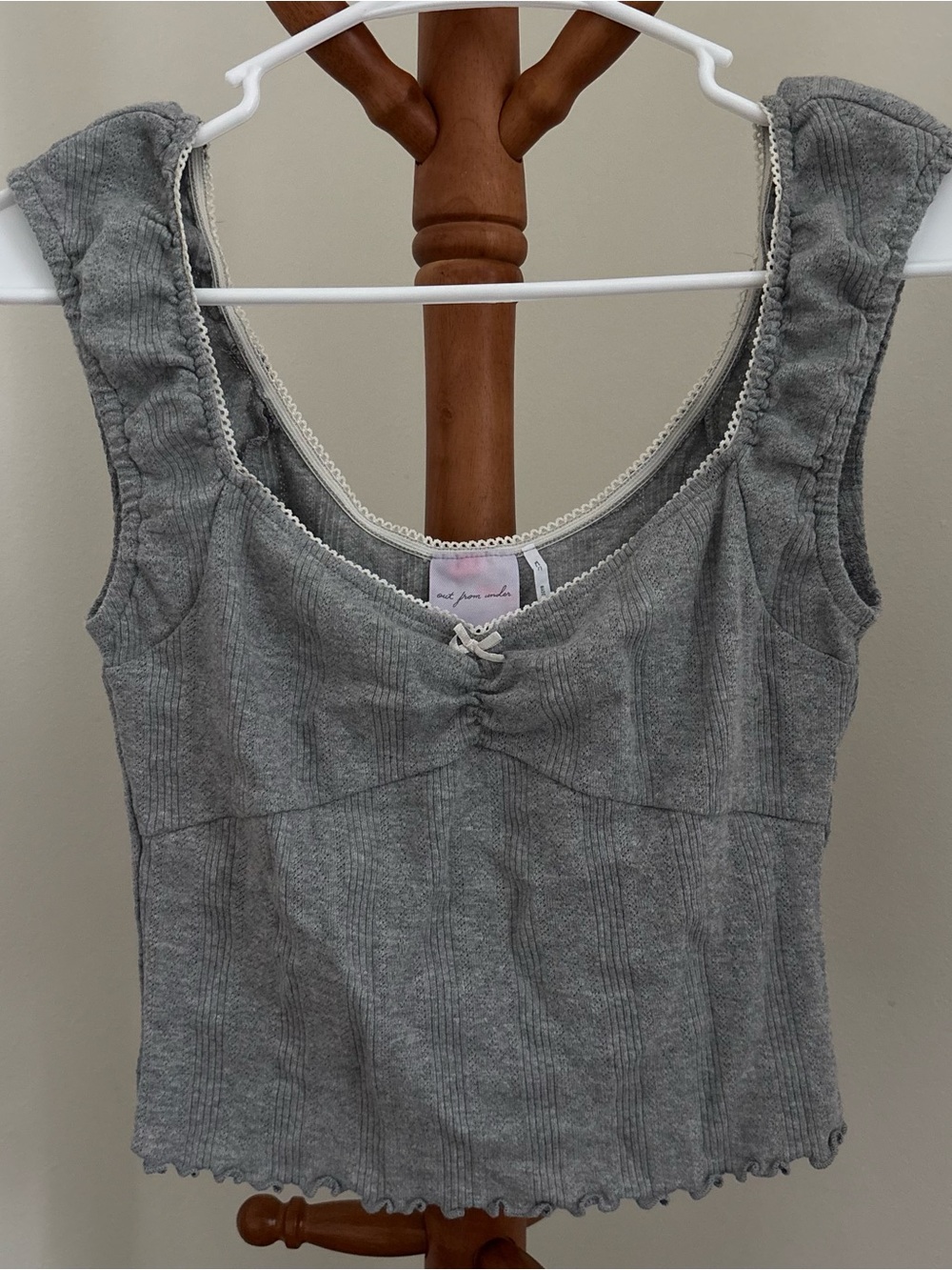 Urban Outfitters Gray Ribbed Scoop Tank with Lace Trim